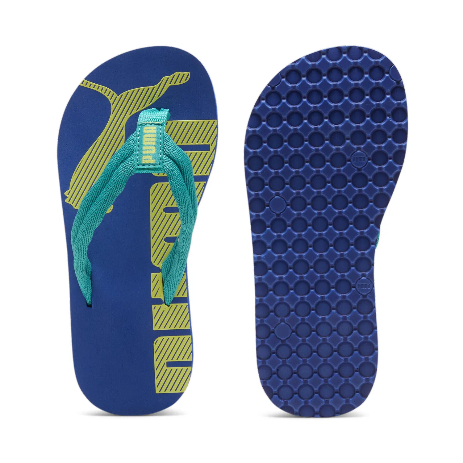 Детские шлепанцы с тканевым верхом Epic Flip v2 Puma, Cobalt Glaze Lime Sheen Blue — фото 3