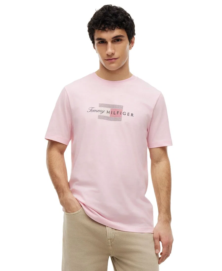 Футболка с принтом и флагом Script Flag Tommy Hilfiger, Pink Lily