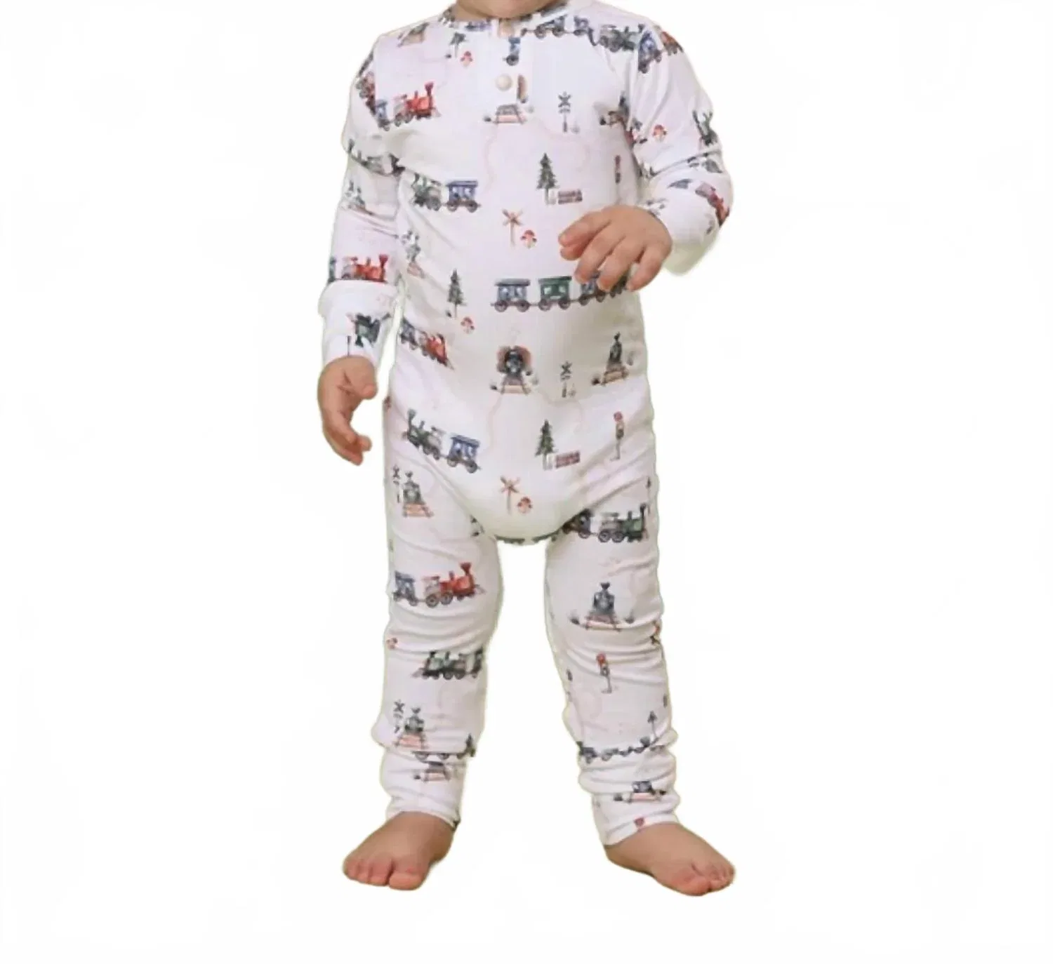Детский комбинезон-боди с длинным рукавом и принтом поездов Trains Organic Growsuit Snuggle Hunny, White
