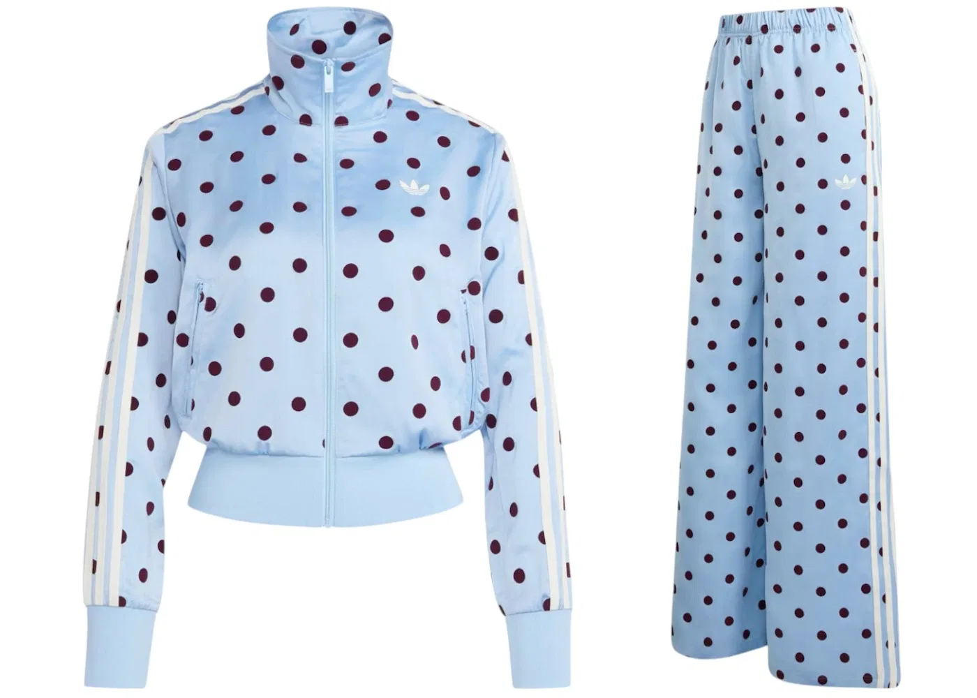 Женский атласный спортивный костюм с принтом в горошек TT Set Clear Sky Adidas, Clear Sky