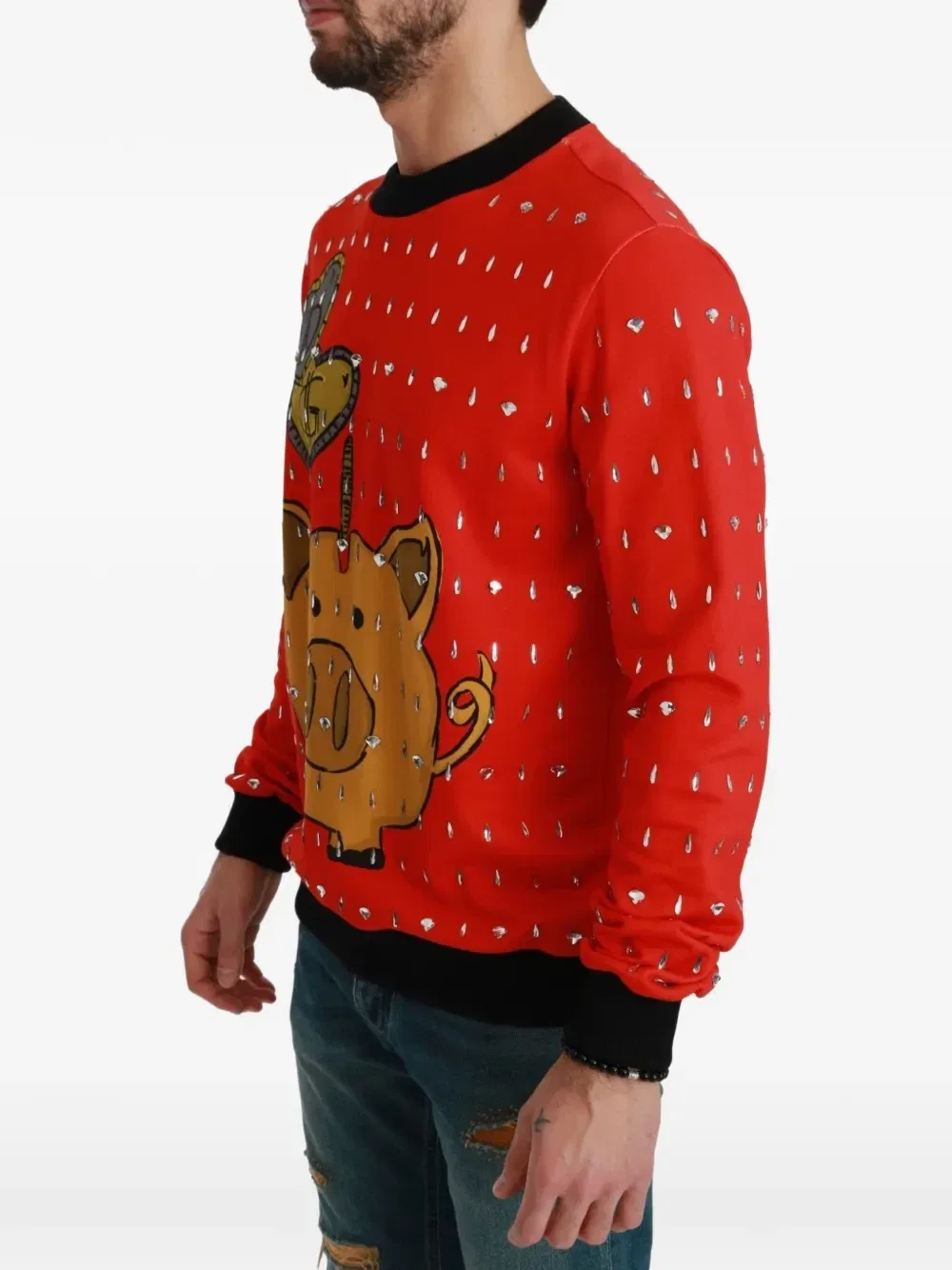 Свитер с инкрустацией из кристаллов в виде копилки DOLCE & GABBANA, красный — фото 3