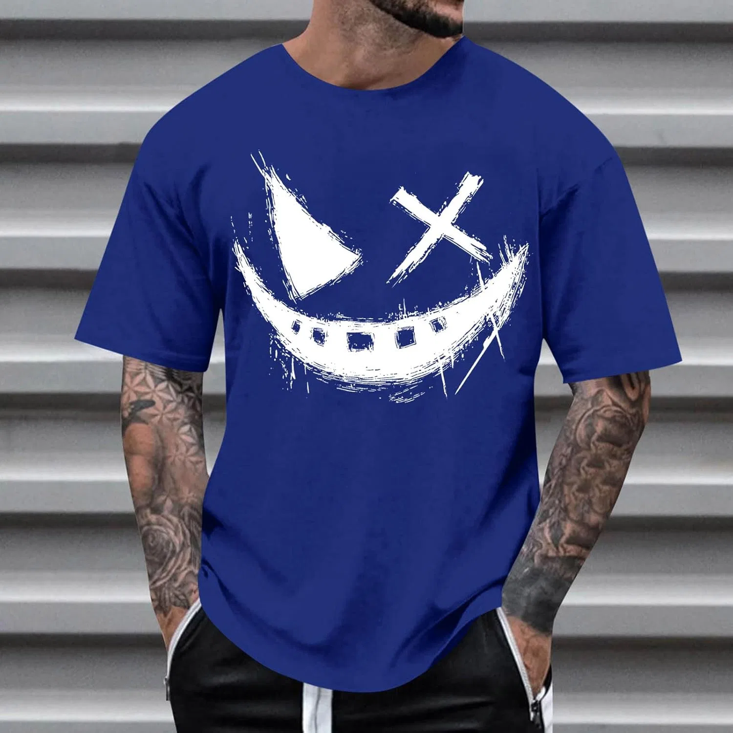 Мужская футболка с графическим рисунком Smiley Face, Blue — фото 2