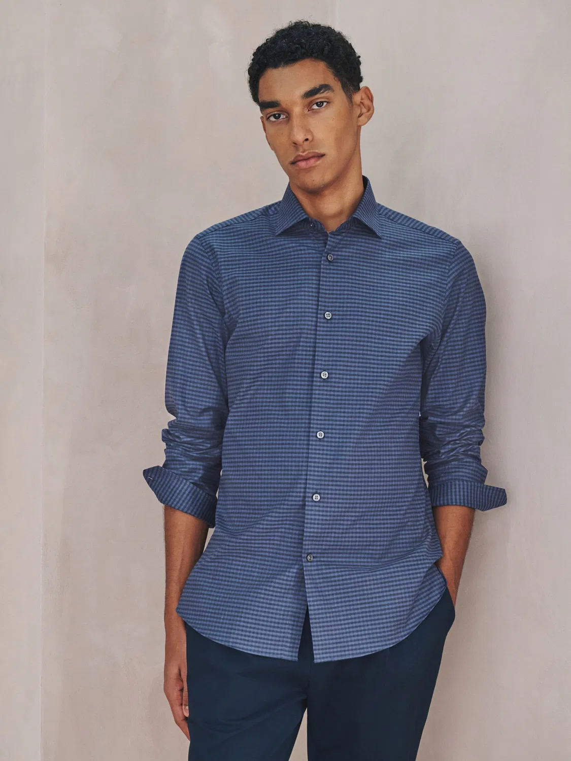 Рубашка формальная, Slim Fit, Navy Gingham Next, Navy Gingham