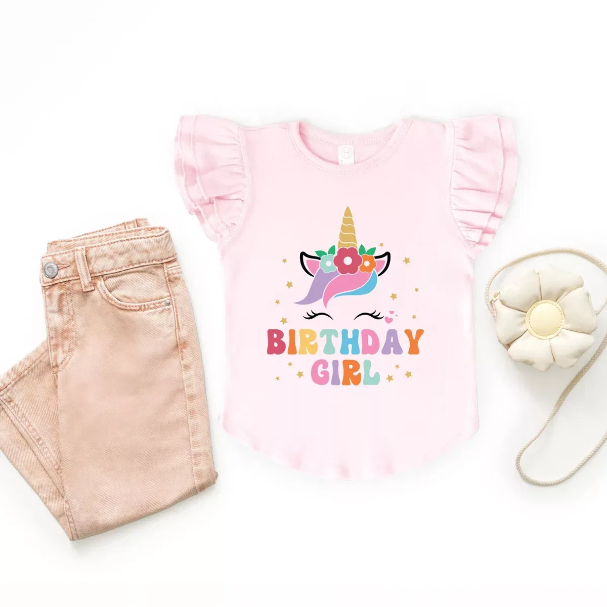 Детская футболка для девочек с принтом Birthday Girl Unicorn The Juniper Shop, Ballerina — фото 3