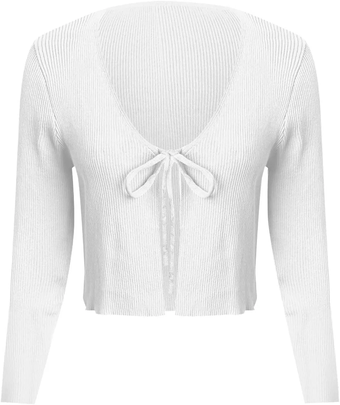 Женский кардиган-болеро с длинным рукавом, модель Cute Tie Front, белый — фото 2