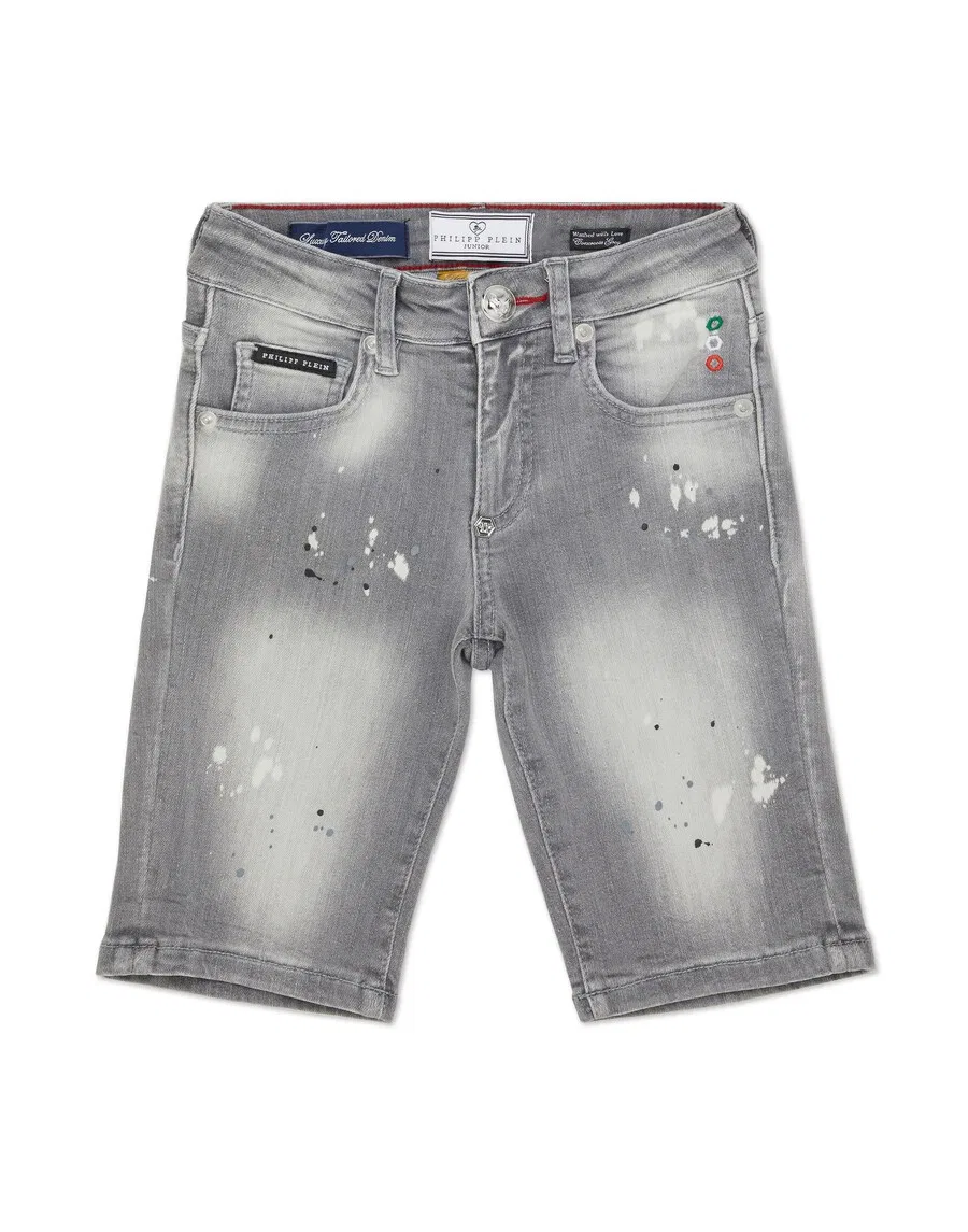 Джинсовые шорты Philipp Plein Regular Jeans 'Mykonos' светло-серого цвета