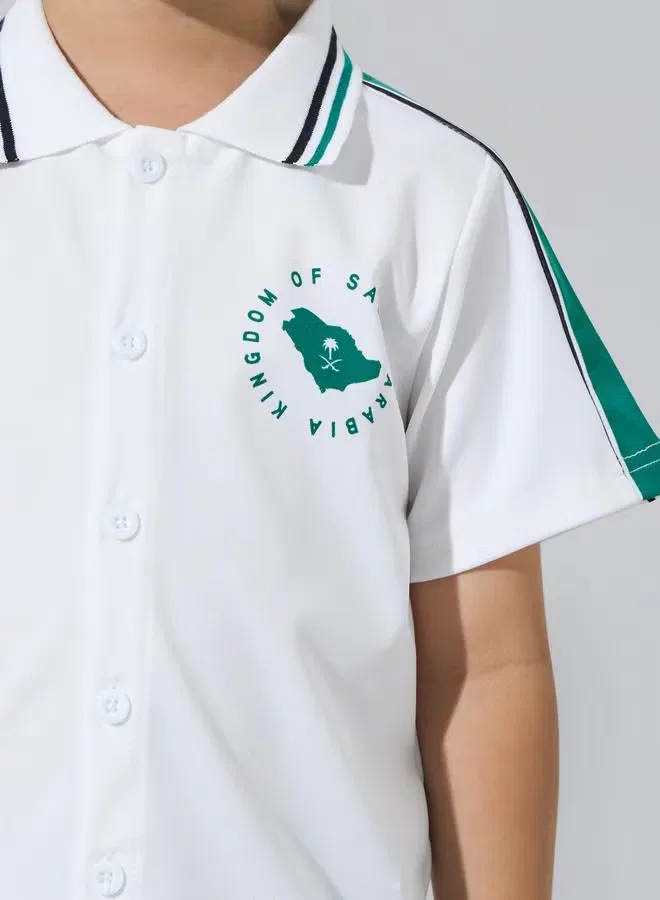 Рубашка с коротким рукавом и принтом карты КСА, модель Off KSA National Day Print, Styli, белый — фото 3