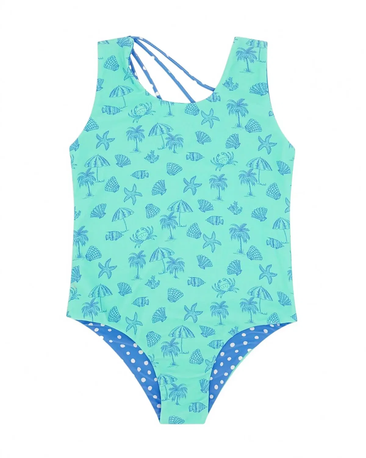 Детский купальник слитный с принтом Crystal Summer Sun Reversible feather 4 arrow, Aqua