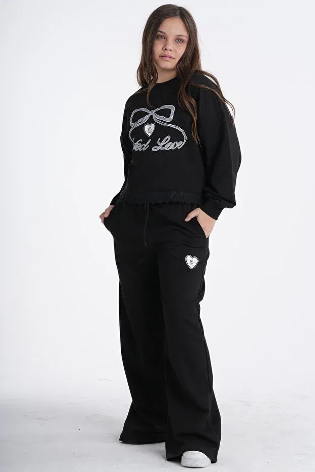 Детский комплект из футера с кружевными вставками Haykids, Black