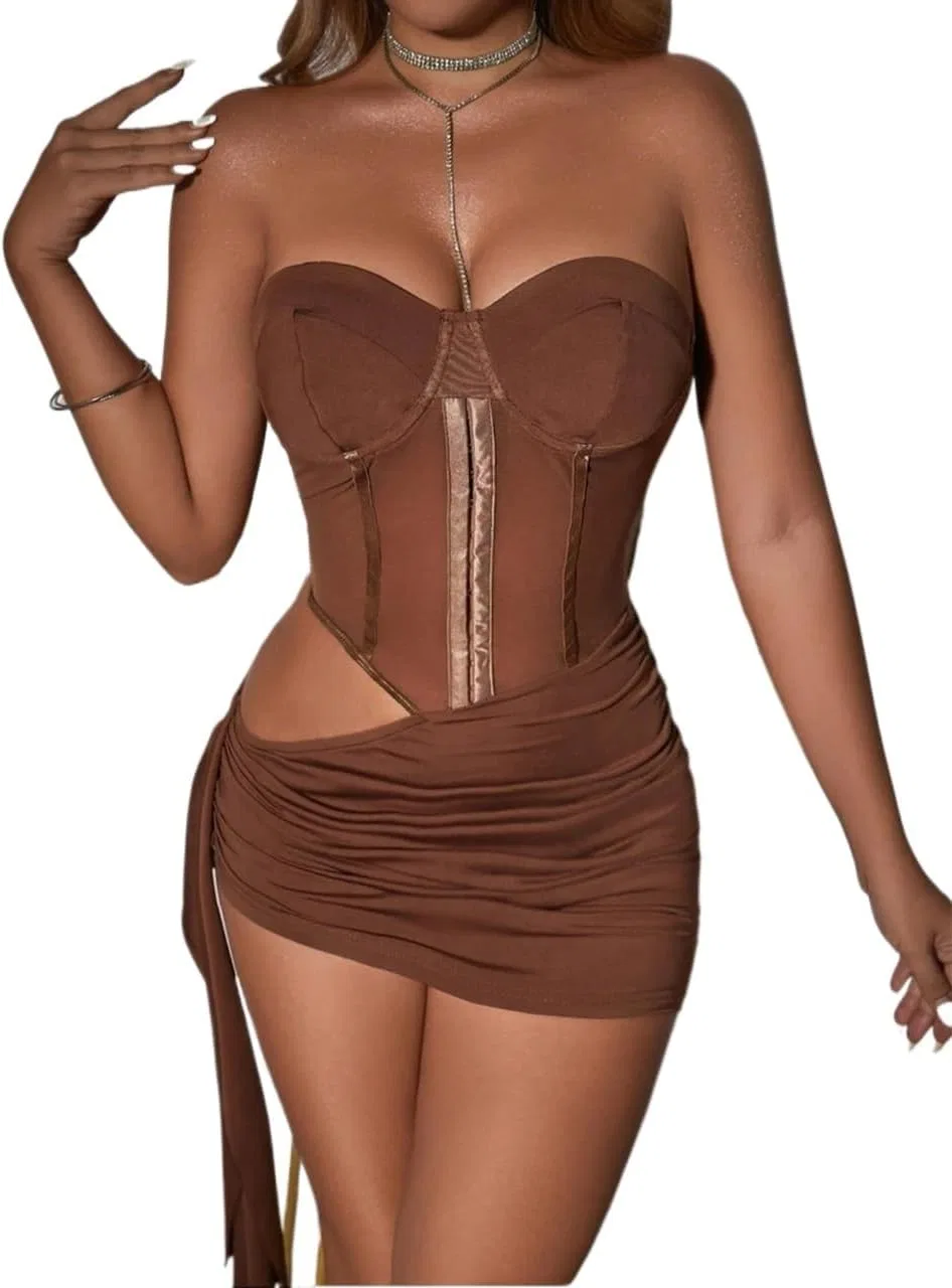 Женское сексуальное полупрозрачное платье Bodycon мини с вырезами, Brown