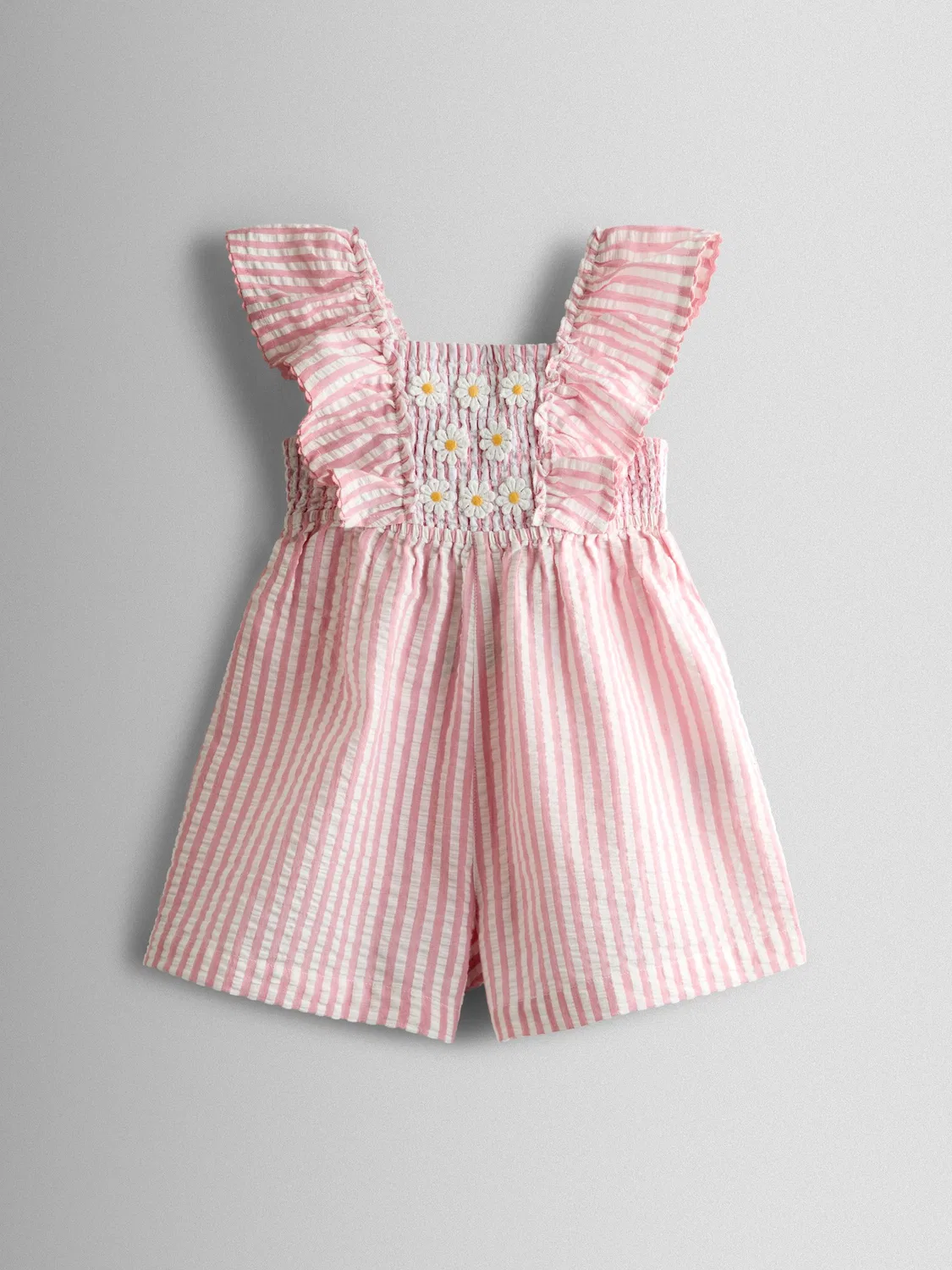 Комбинезон с рюшами на плечах, полосатый Jojo Maman Bébé, Dusky Pink Stripe Daisy