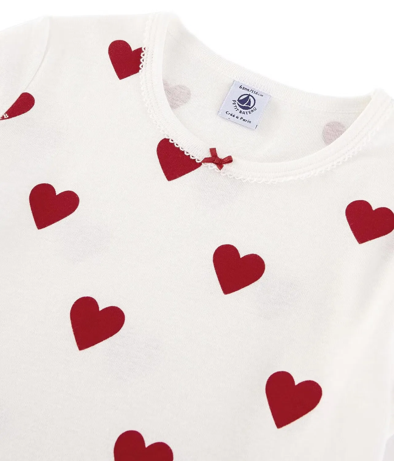 Ночная сорочка с принтом сердечек хлопковая Petit Bateau, белый — фото 2