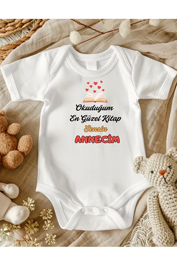 Детское боди для новорожденных с принтом Mother'S Day Baby Bodysuit With Mom'S Message Lupi, Beige Ecru And Light Red