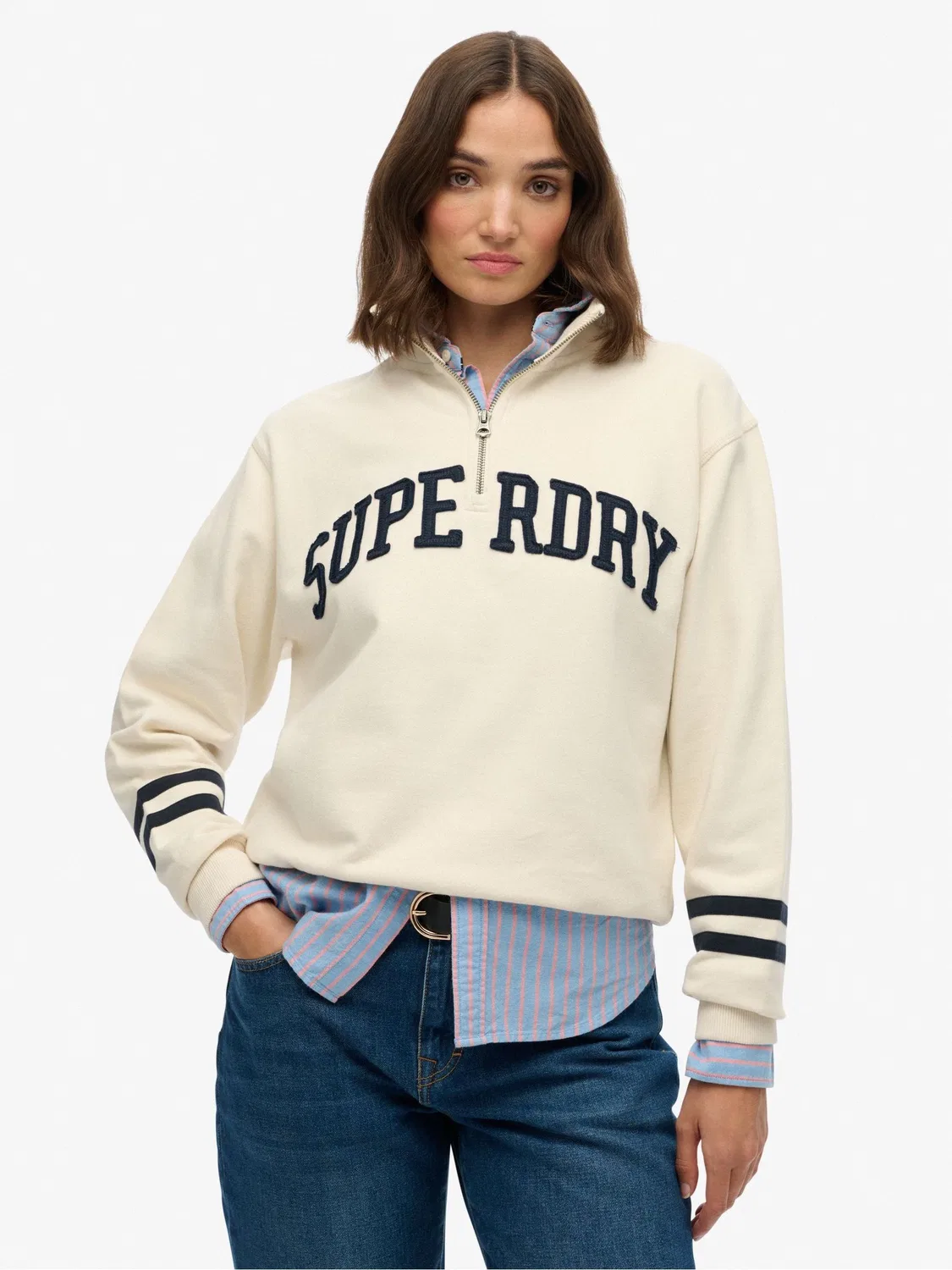 Свитшот с полузастежкой Athletic Essentials Applique Superdry, белый