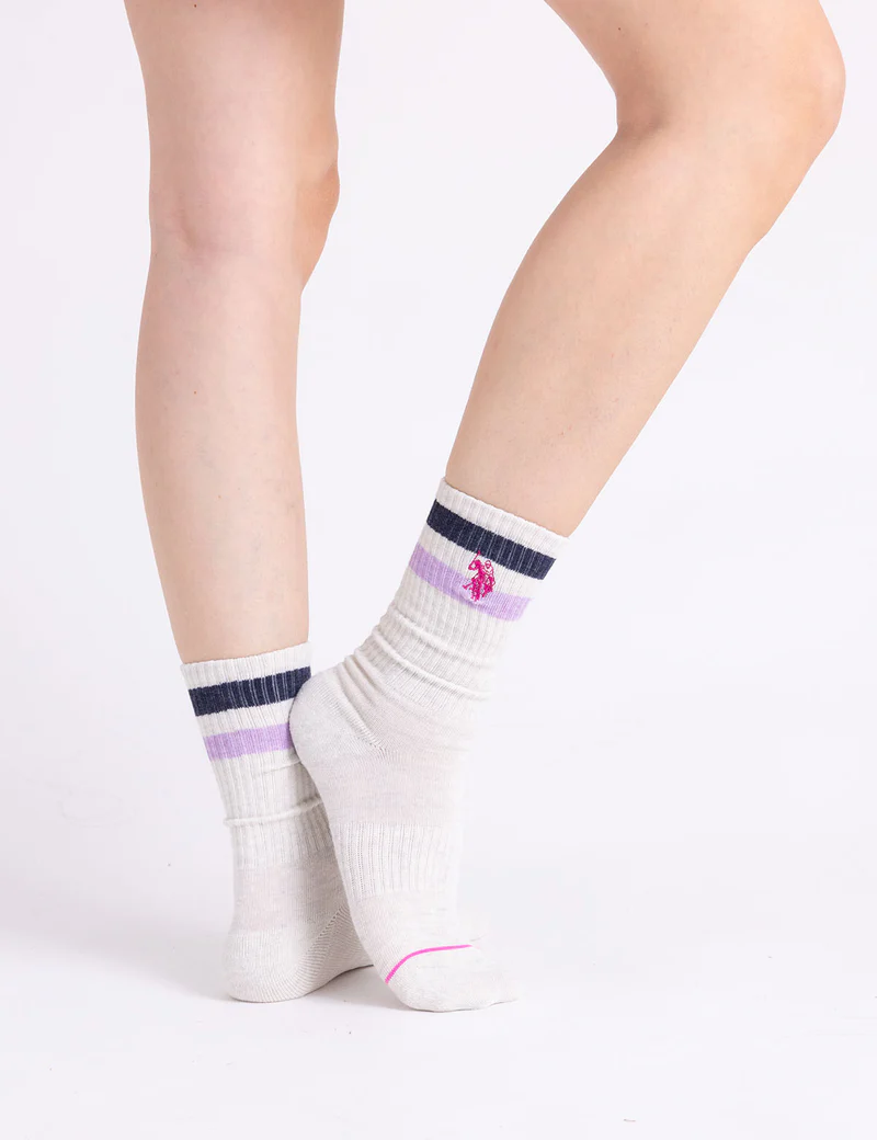 Комплект носков U.S. Polo Assn Ladies 3pk Stripe Assorted Crew, 3 штуки, белый/серый/бежевый — фото 2