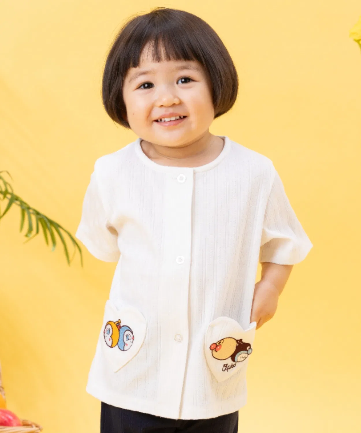Детский кардиган с коротким рукавом с вышивкой Heart Pocket ANPANMAN KIDS COLLECTION, Off White