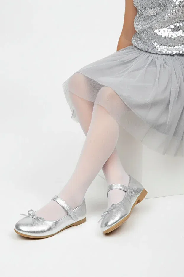Детские балетки для девочек с липучкой Jessica Kids A More, Silver — фото 2