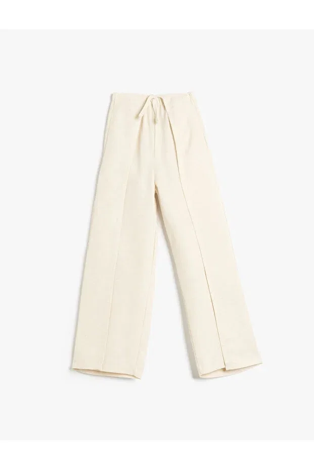 Детские широкие брюки для девочек из вискозы с льном Linen Koton, Ecru
