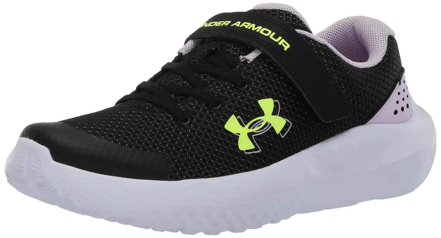 Детские кроссовки для девочек с сетчатым верхом Ua Gps Surge 4 Ac Under Armour, Black Purple Ace High Vis Yellow