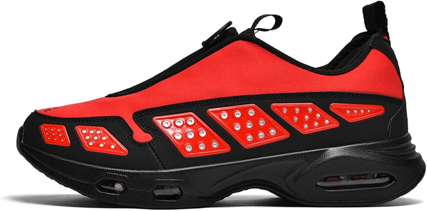 

Мужские модные кроссовки с сеткой, круглый носок, шнуровка, толстая подошва и противоскользящие беговые туфли, подходящие для ходьбы, фитнеса и работы Qaoterod, красный