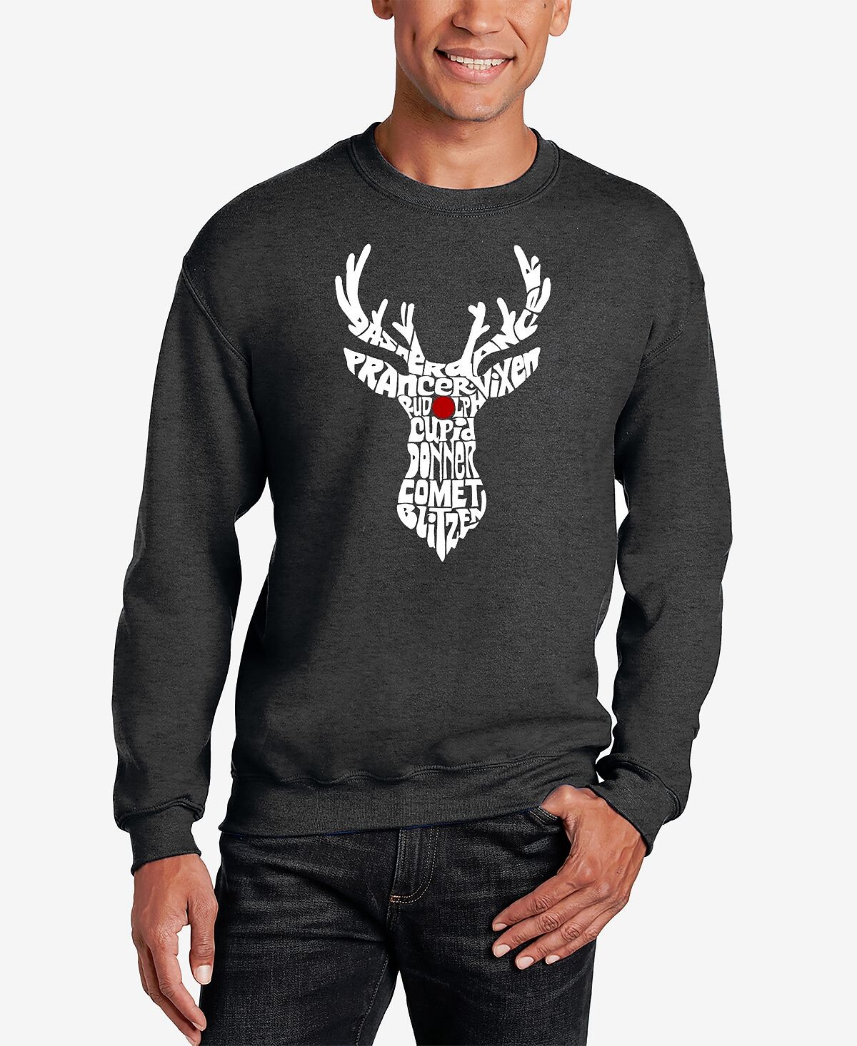 

Мужская толстовка с круглым вырезом и надписью santa's reindeer word art LA Pop Art, темно-серый