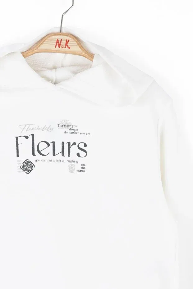 Детское худи для девочек с принтом Fleurs Generic Brands, Ecru — фото 4