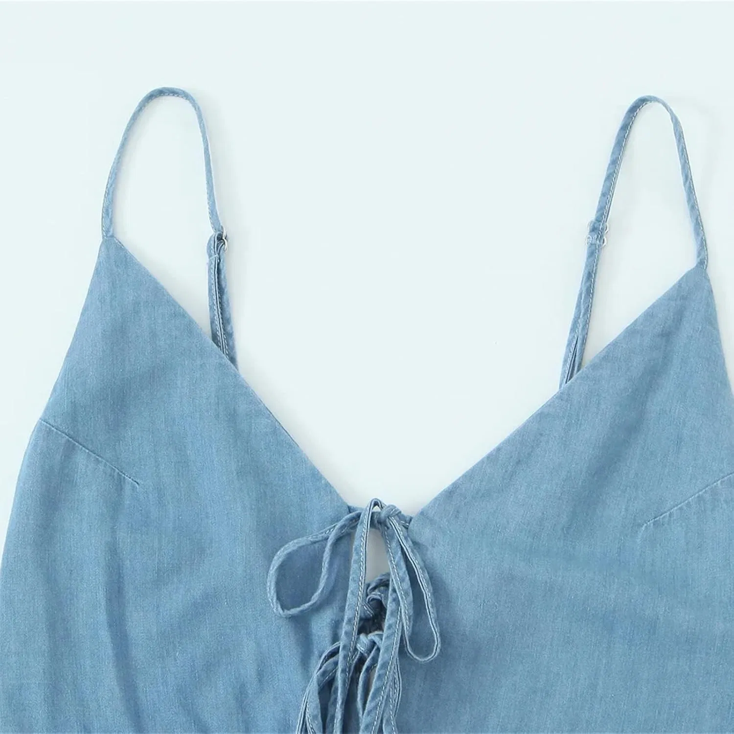 Женское свободное платье макси V-образным вырезом, Blue — фото 4