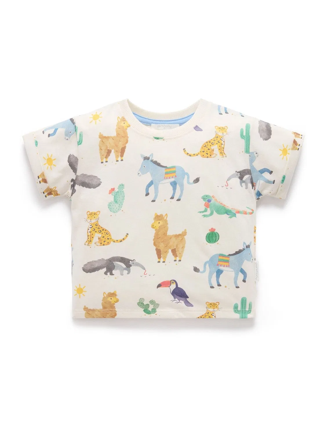 Футболка с принтом животных, Relaxed Fit Purebaby, синий