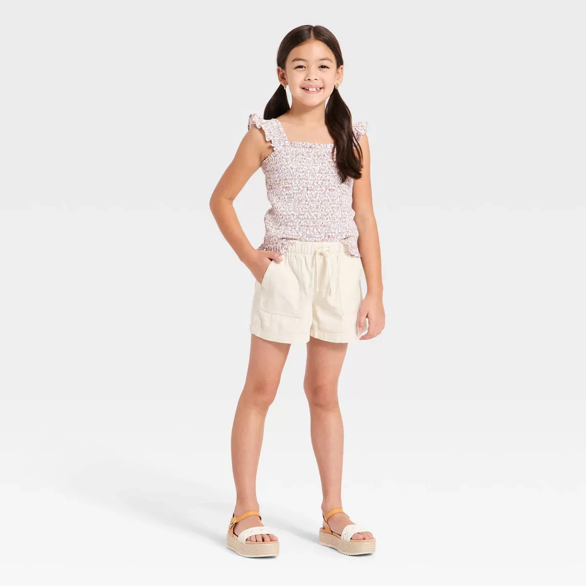 Детские шорты для девочек с регулируемым поясом GIRLS BOTTOMS, Light Beige — фото 3