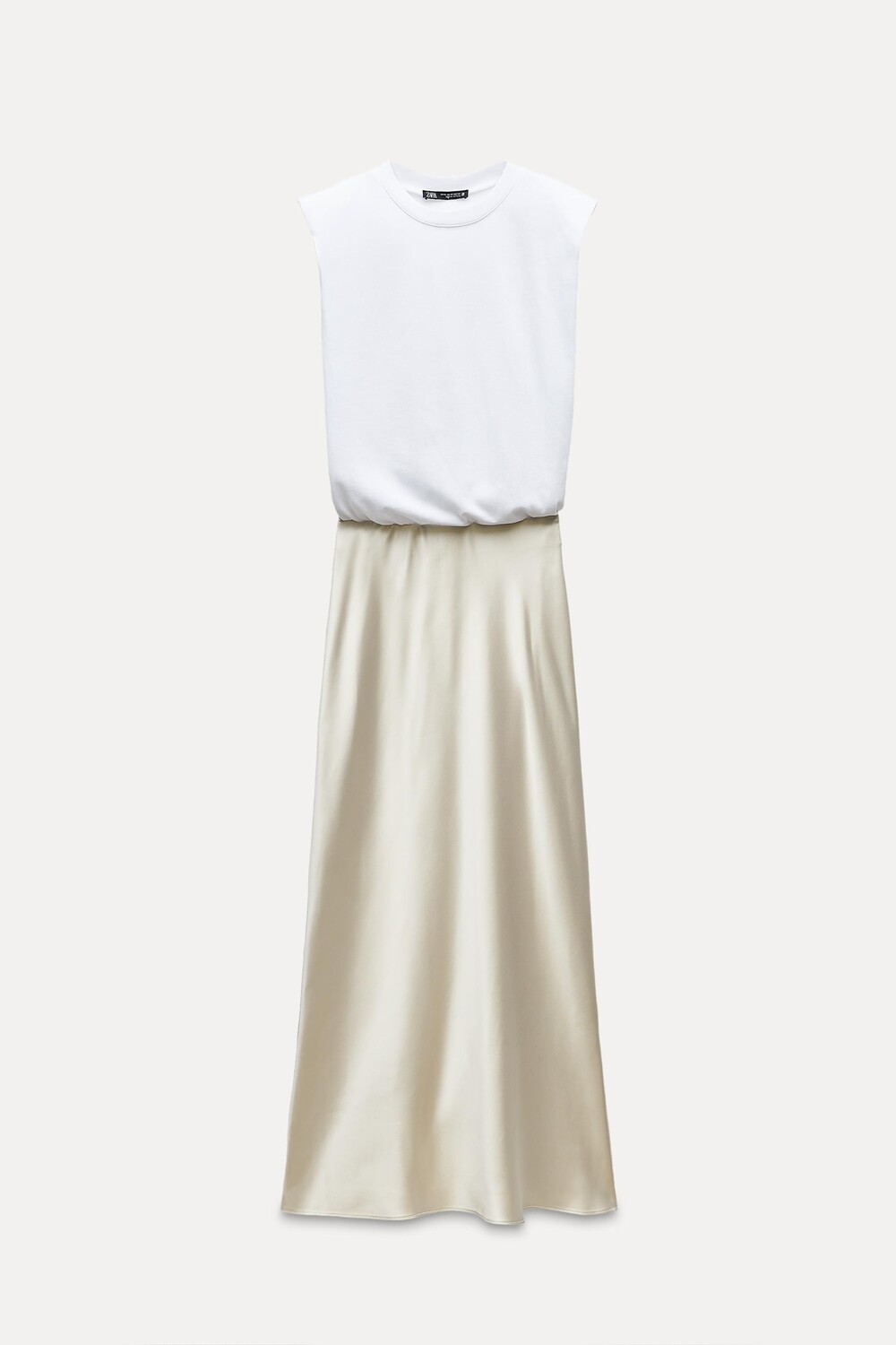 

Платье Zara Contrast Satin Midi, светло-бежевый