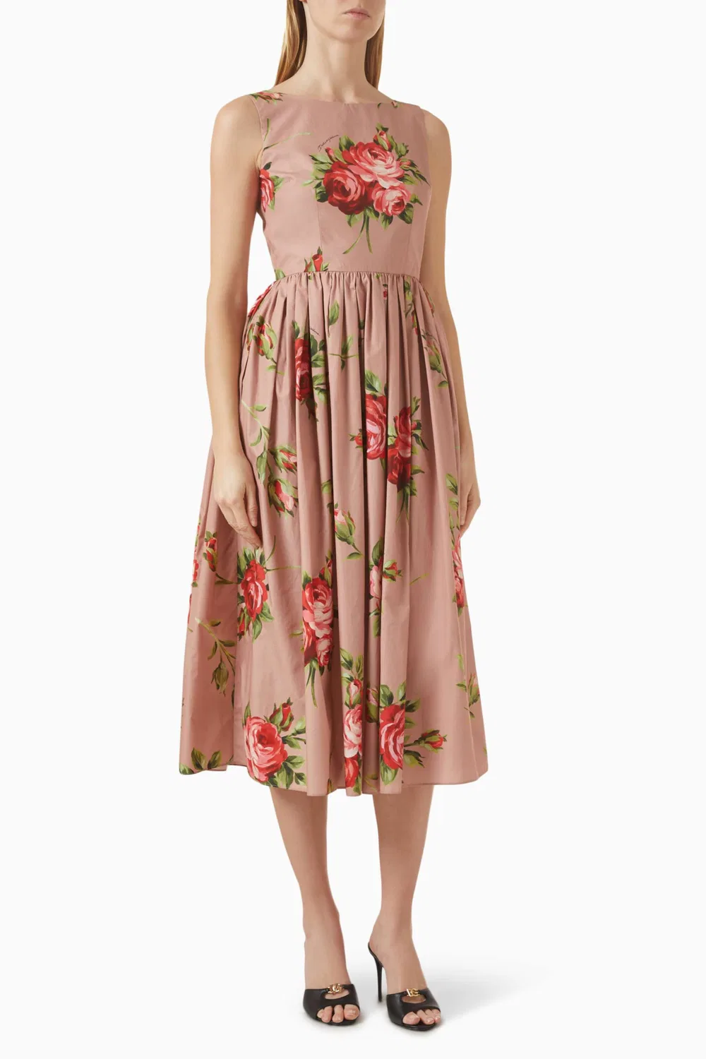Платье с принтом розами с коротким рукавом Dolce & Gabbana