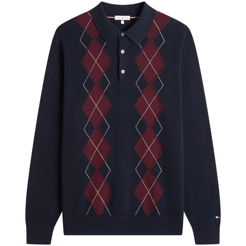 Мужской джемпер-поло с воротником DW5, Tommy Hilfiger, Navy Blue Red Multicolor — фото 3