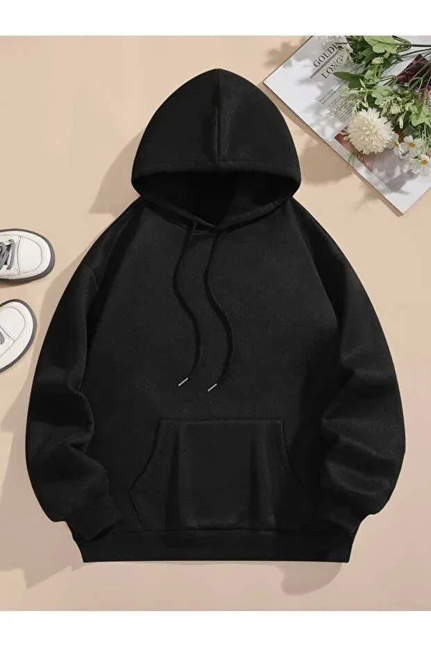 Детское худи с принтом для девочек Unisex kids flower and butterfly printed oversize winter 3 thread 100% cotton hooded sweatshirt Keywest, Black — фото 2