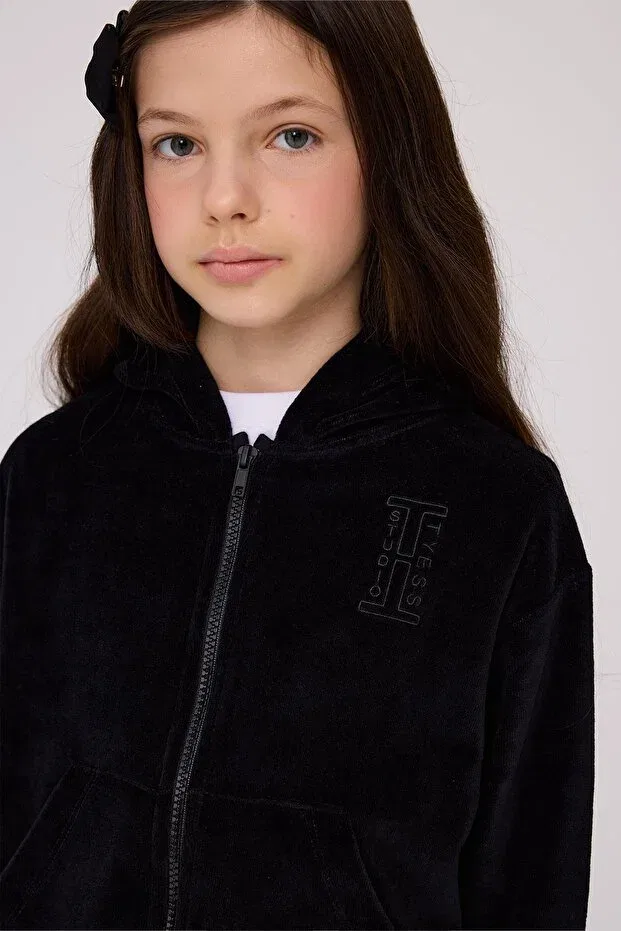 Детские спортивные штаны для девочек широкие Bg store girl's black sweatpants Tyess, Black — фото 4