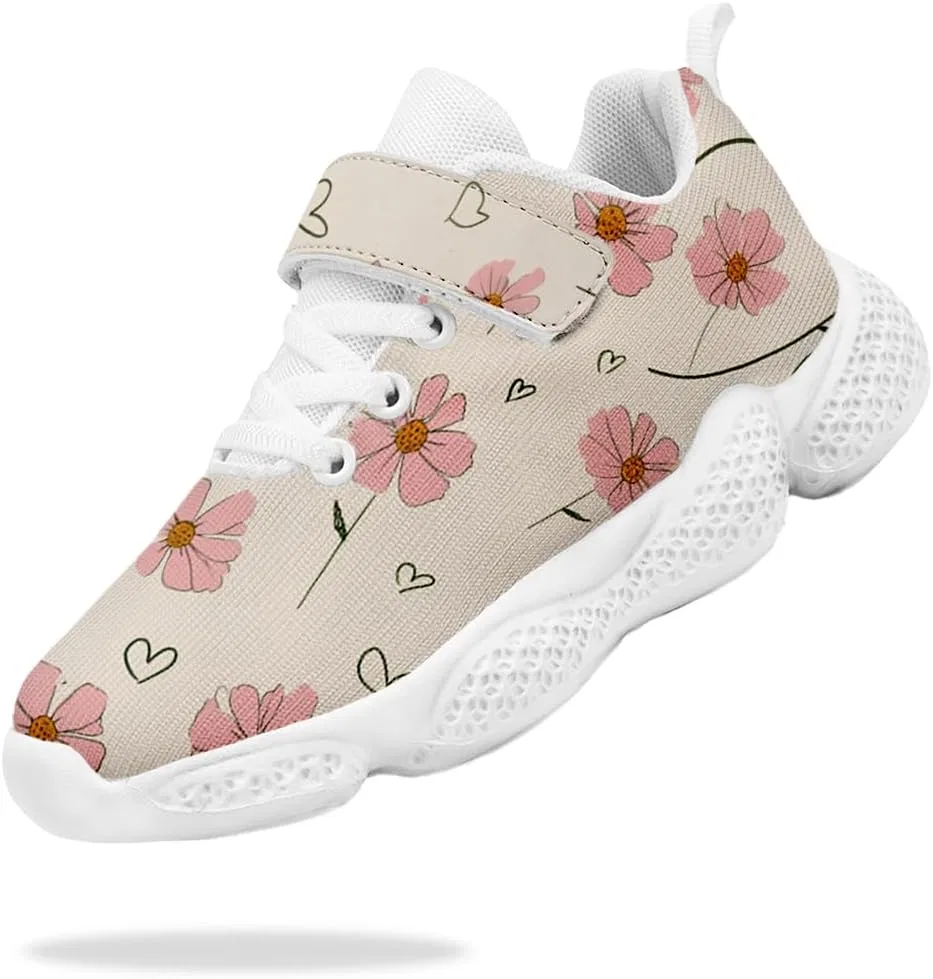 Детские кроссовки для девочек с дышащим трикотажем Mahekot, Heart Bloom Beige