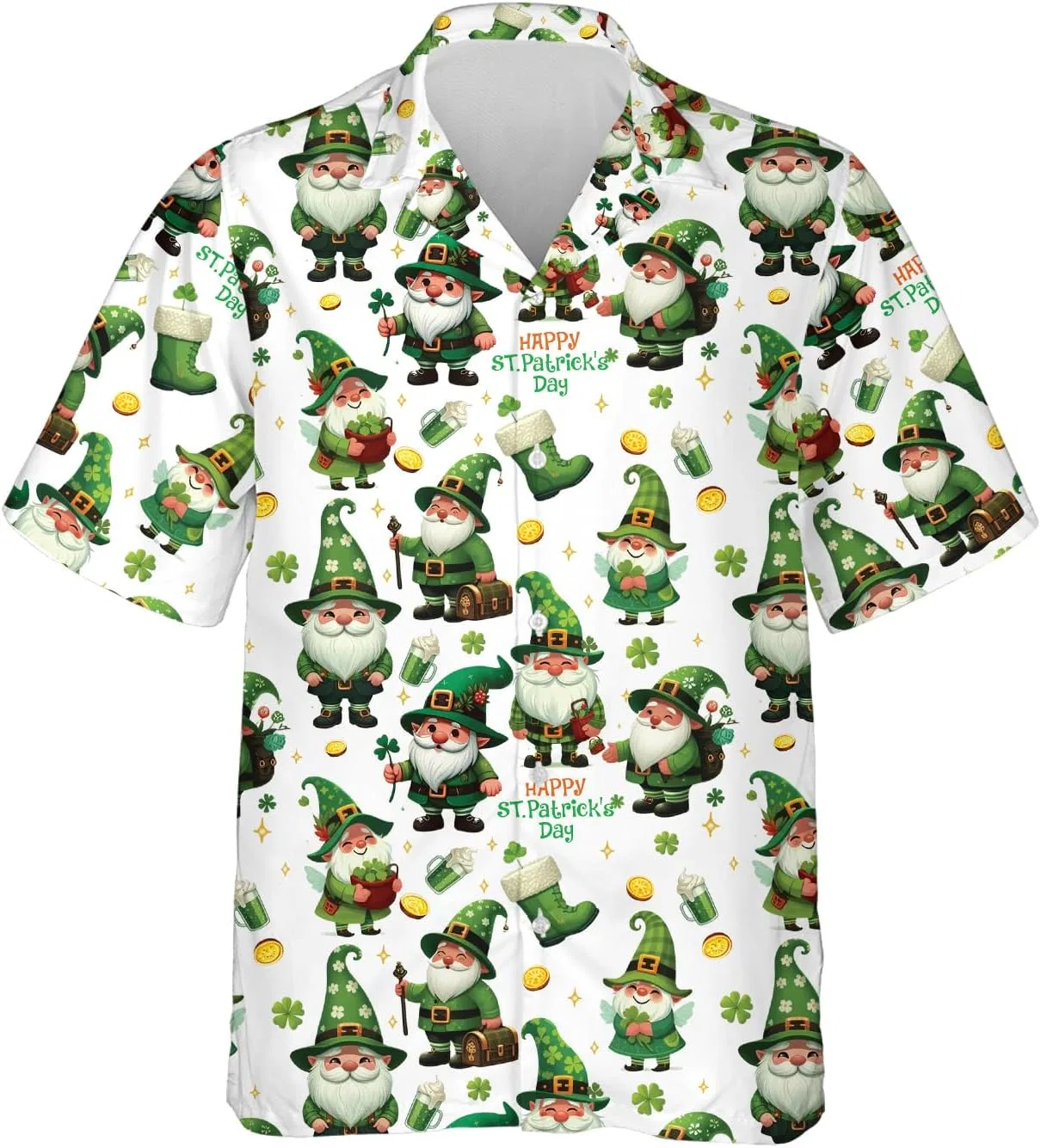 Мужская гавайская рубашка с коротким рукавом, с принтом, Lucky Gnomes, Irish_15