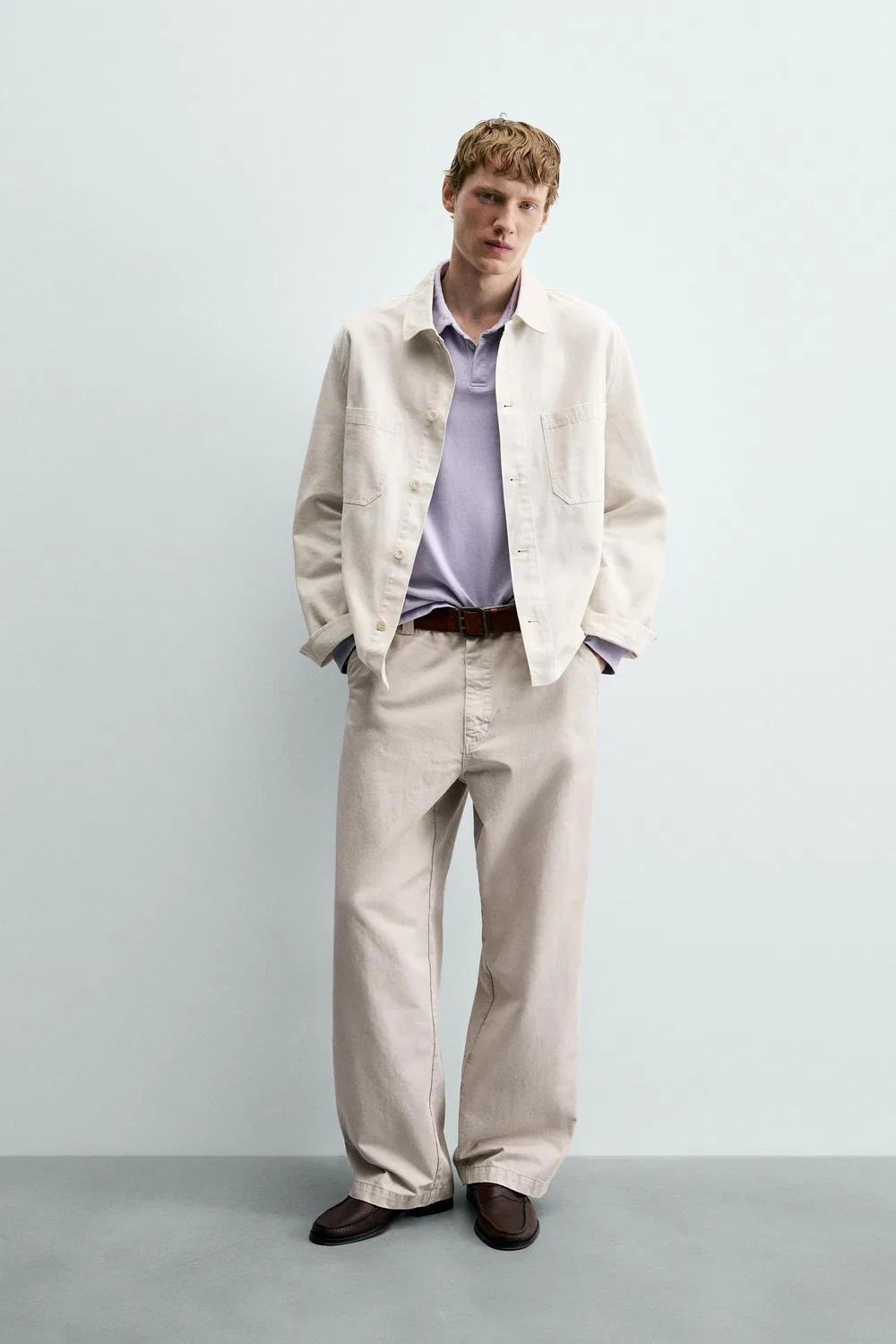 Холщовая рубашка стандартного кроя ZARA, Sand
