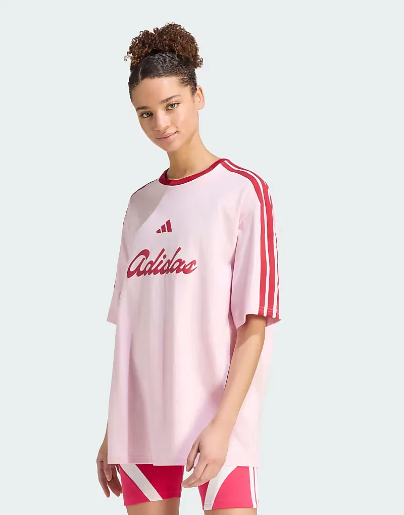 Футболка Adidas Sportswear Lux tiro свободного кроя с графическим принтом, ярко-розовый