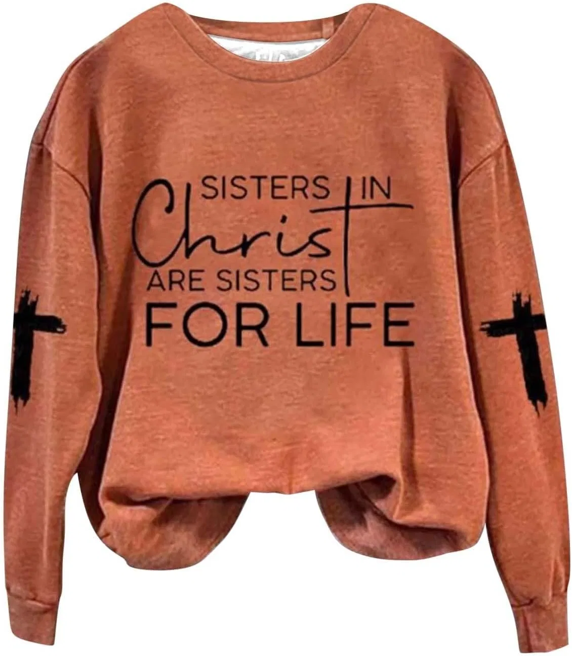 Женский свитшот с длинным рукавом Sisters In Christ Are Sisters For Life, оранжевый