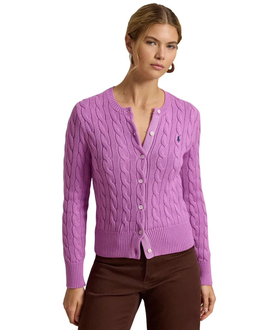 Женский кардиган-водолазка с косами, хлопковый Polo Ralph Lauren, Thistle Pink