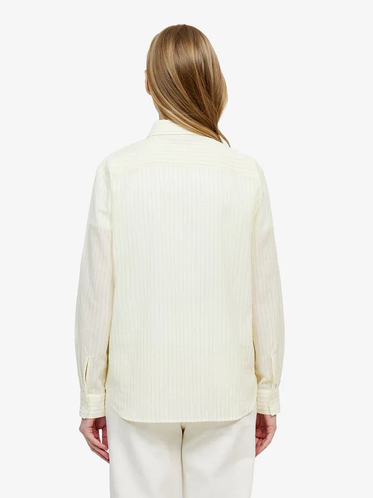 Рубашка LACOSTE Lemon, женская хлопковая, полоска, лимонный — фото 3