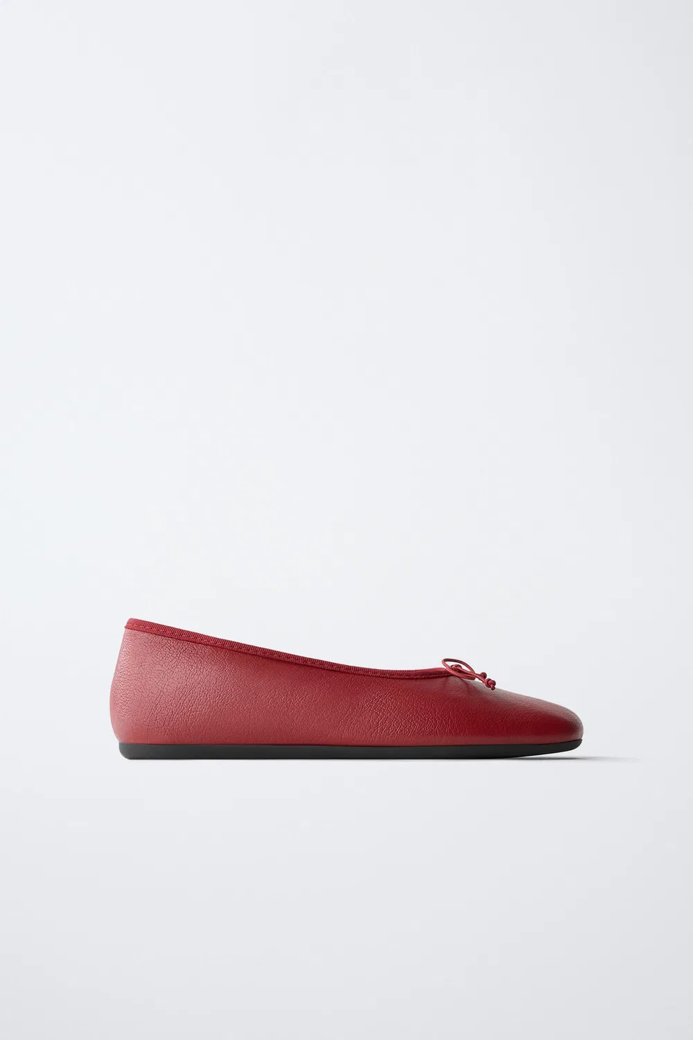 Кожаные балетные туфли с бантом ZARA, Red