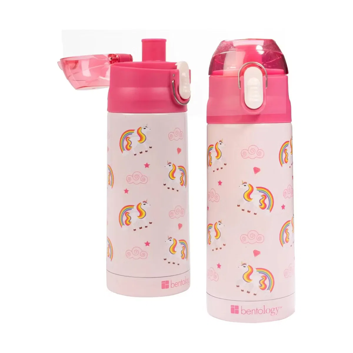 Детская бутылка для воды 370 мл из нержавеющей стали с трубочкой Unicorn Bentology, Pink