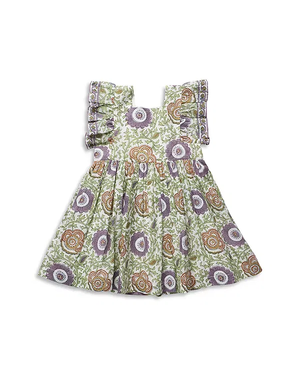 Детское платье для девочек с воланами Elsie Dress Pink Chicken, Lilac Lisbon Floral