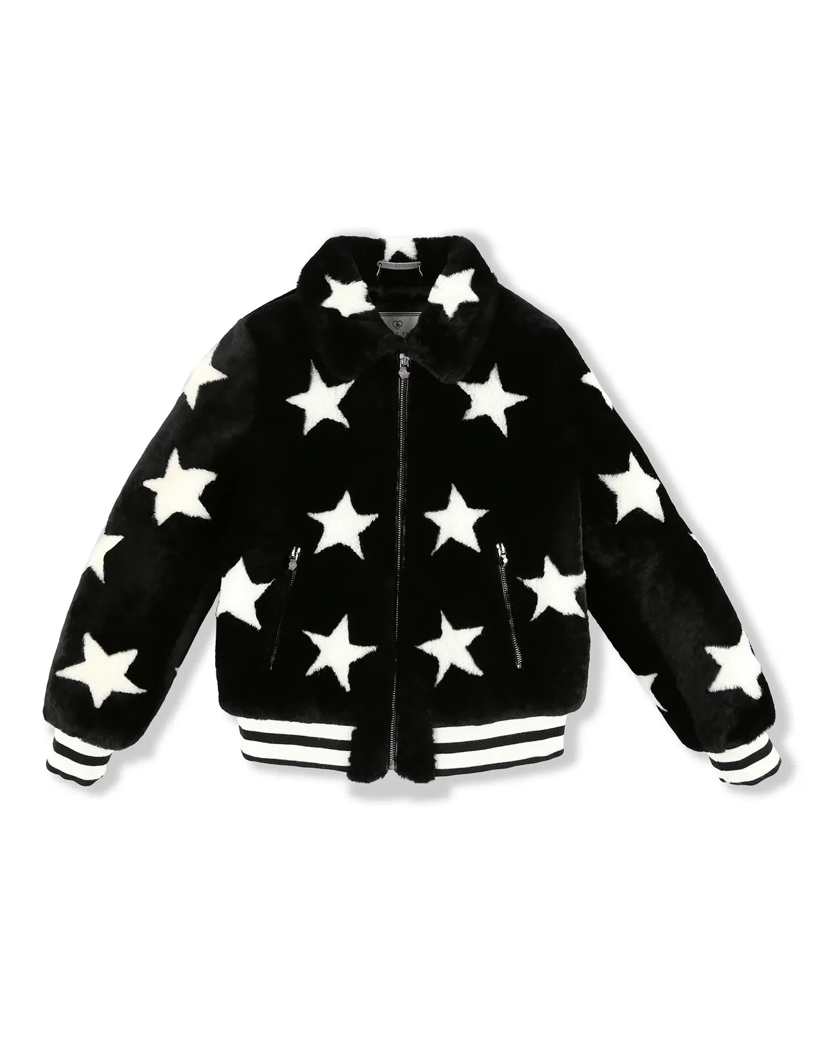 Детская кожаная куртка-бомбер с принтом звезд Leather Bomber Stars PHILIPP PLEIN, черный