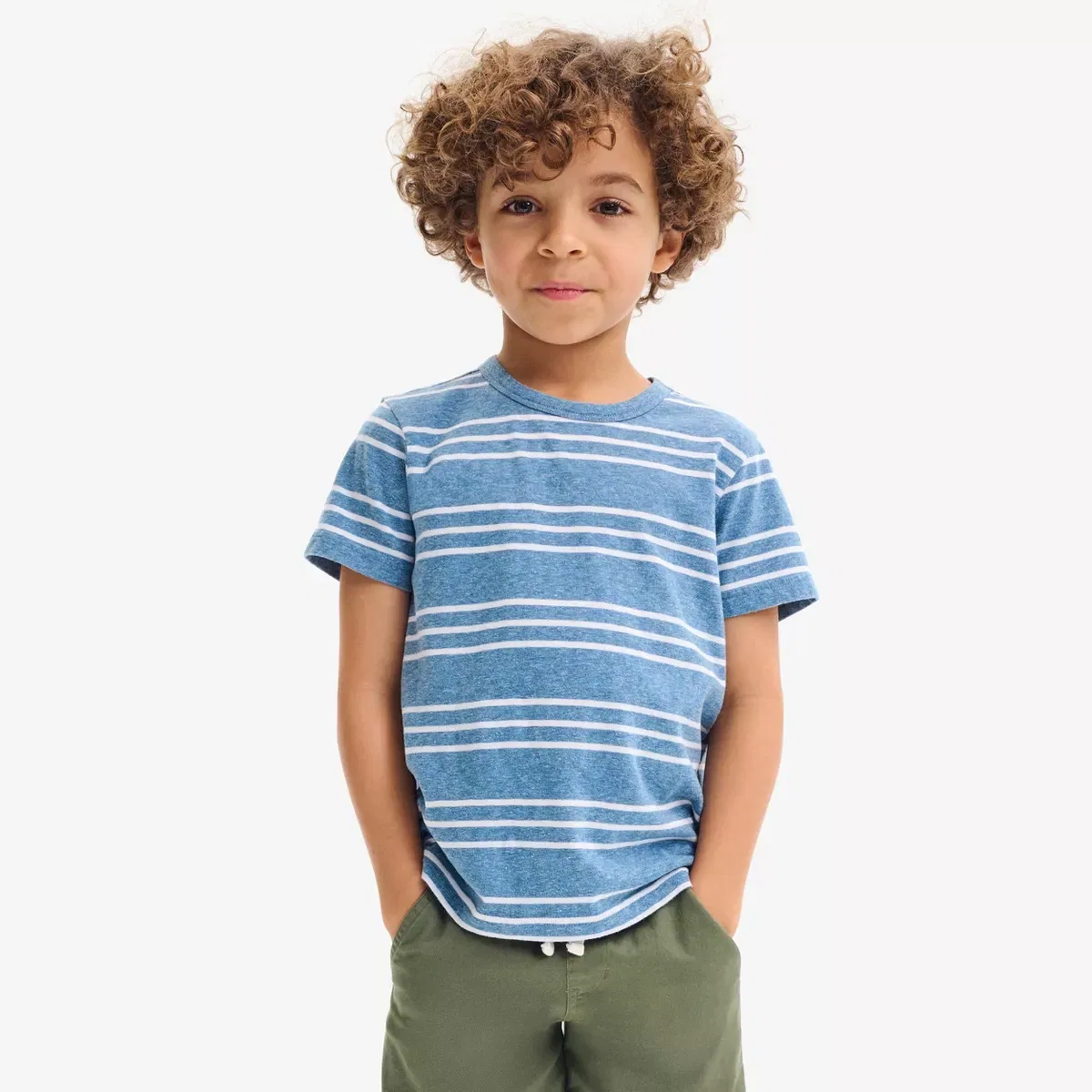 Детская футболка с принтом в полоску Heathered Tee Primary, Moonlight White Stripe — фото 2