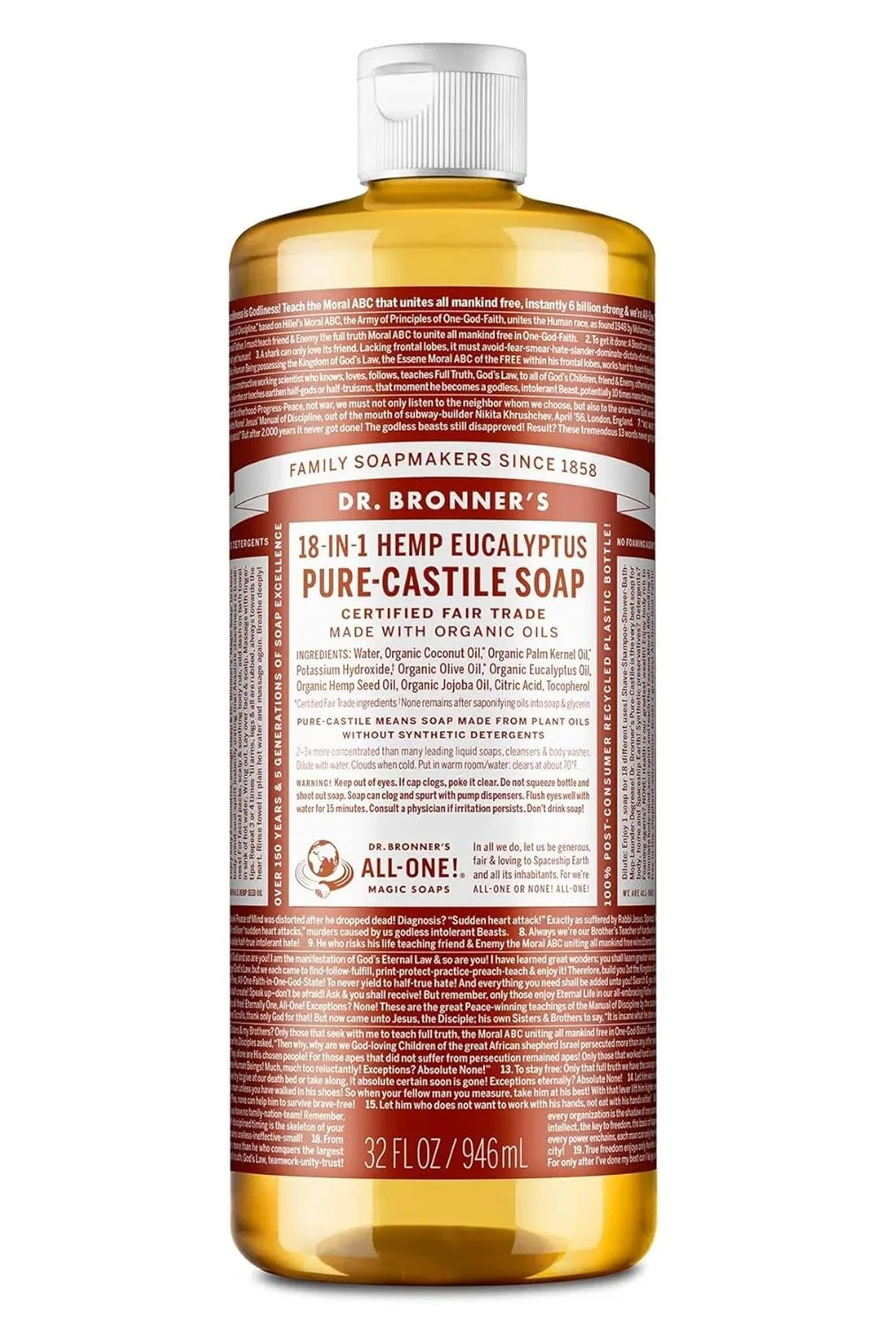 Набор 6 шт, мыло кастильское эвкалиптовое Dr. Bronner's, 946.35 мл