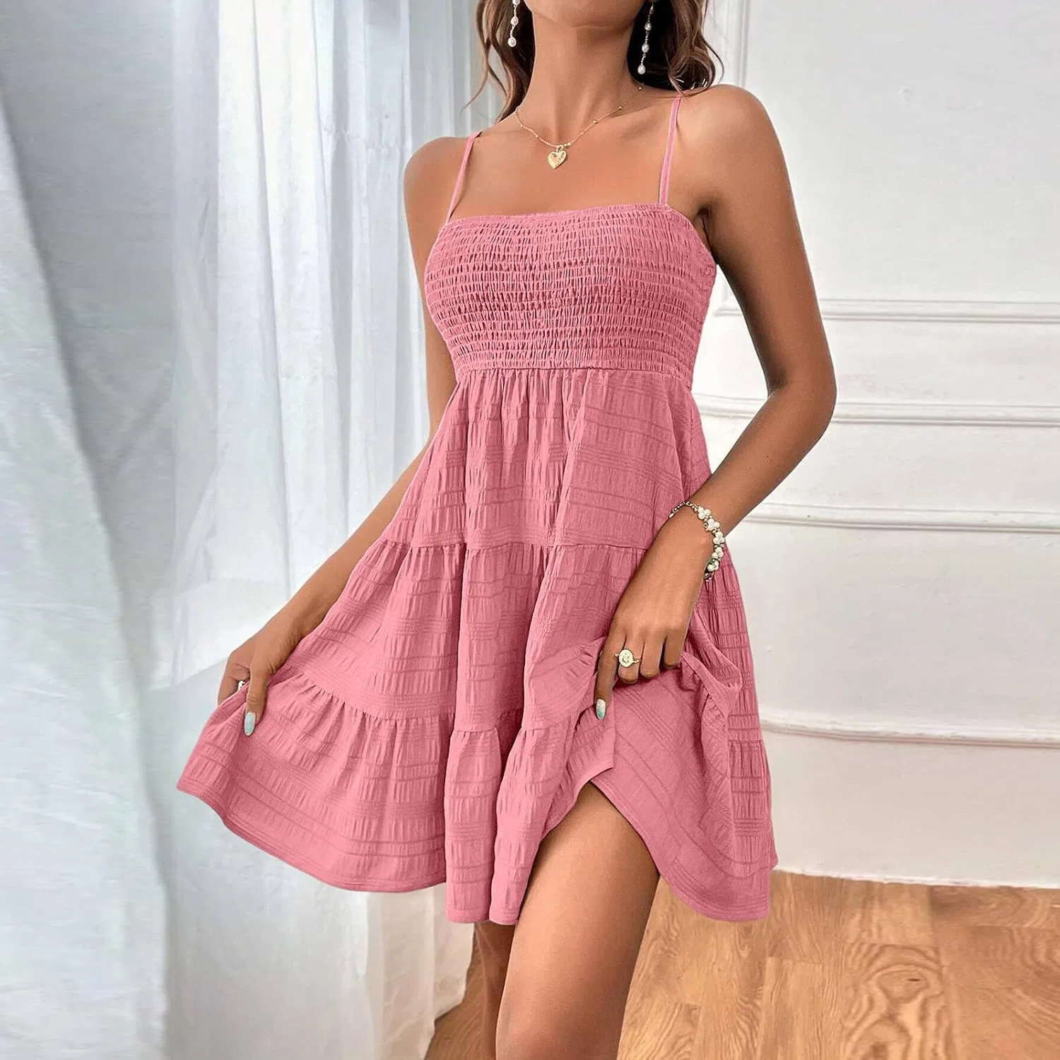Женское летнее макси-платье на одно плечо Casual, Pink — фото 2