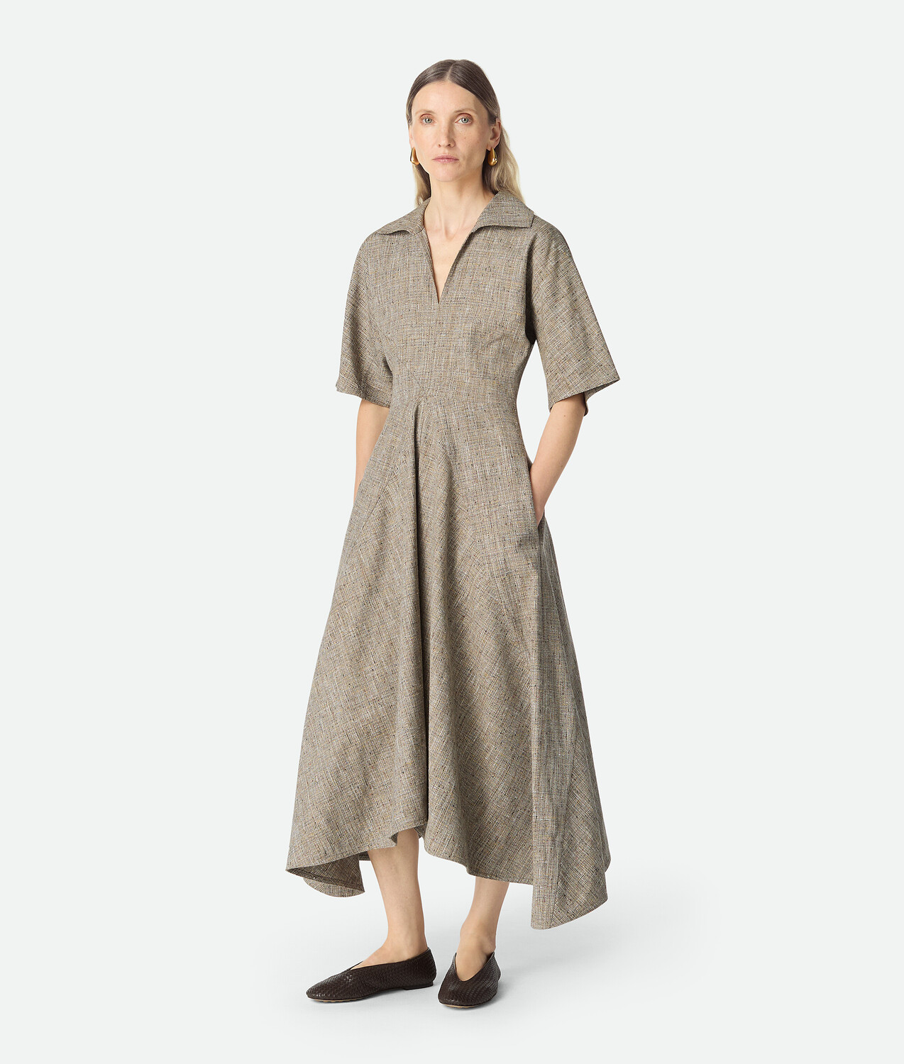 

Fleck viscose dress BOTTEGA VENETA, сахара мел/мульти