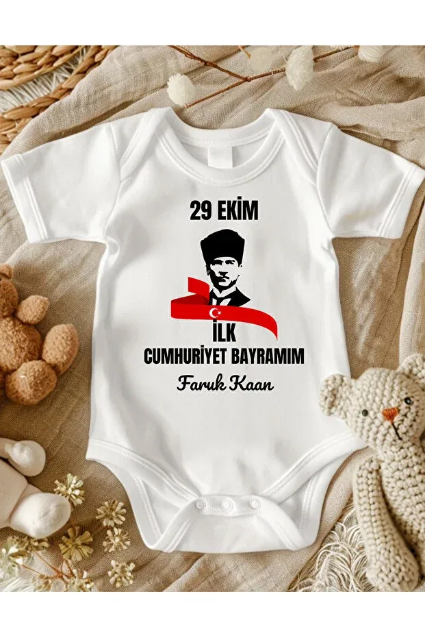 Детское боди для новорожденных с принтом 29 October Republic Day Written Baby Bodysuit Lupi, Ecru Red White — фото 3